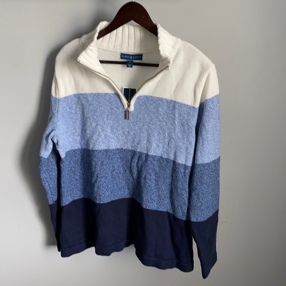 NWT! Karen Scott Ladies Multi Blue 1/4 Zip Sweater - Picture 1 of 6